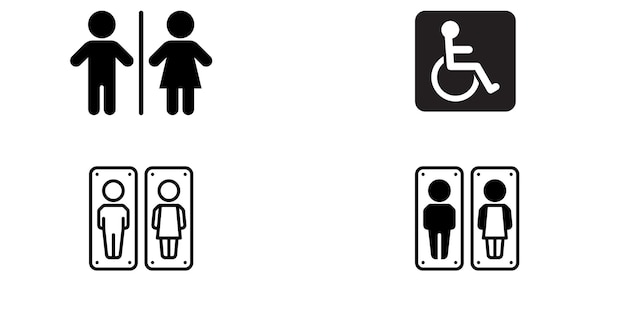 todo tipo de íconos de letreros de baño, vector de baño de WC, letrero de baño, letreros de baño superiores