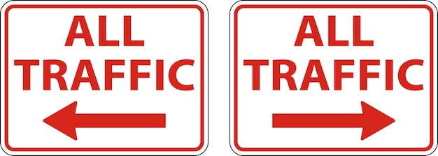 Todo el tráfico flecha izquierda flecha derecha señal en fondo blanco