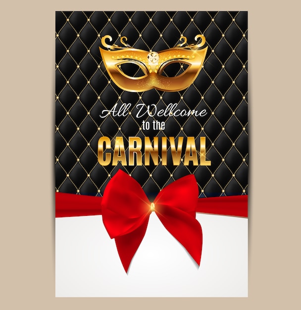 Todos bienvenidos al carnaval, evento popular en brasil. diseño con máscara de fiesta. concepto de mascarada.