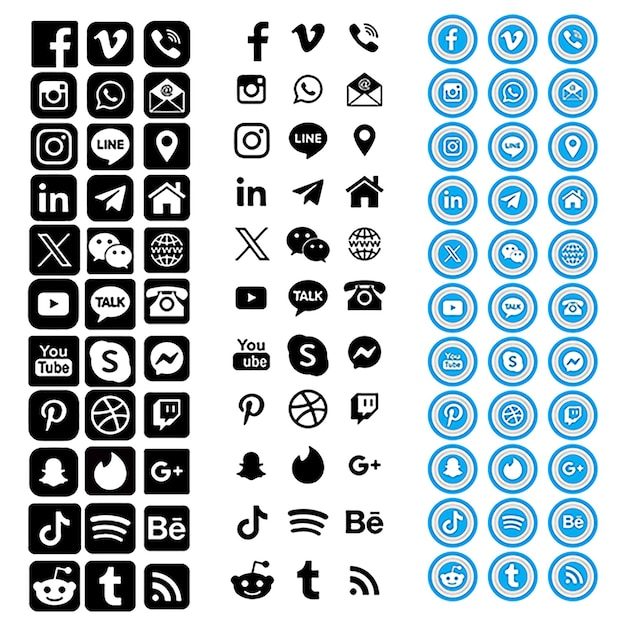 Vector todos los iconos de las redes sociales y la comunicación