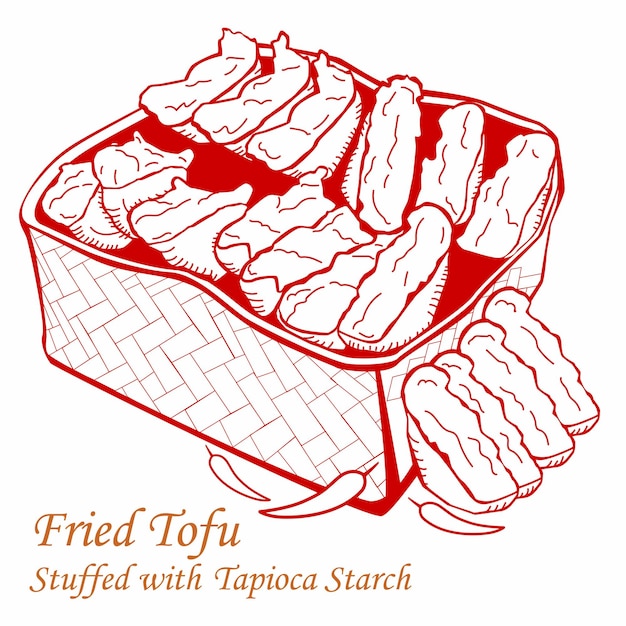 Vector tofu frito tahu aci relleno con almidón de tapioca en el vector de ilustración de dibujos animados