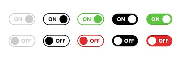 Toggle switch icon On and off buttons in various styles for user interface vector illustration Interactive control element for settings and mobile apps symbol Digital UI design sign