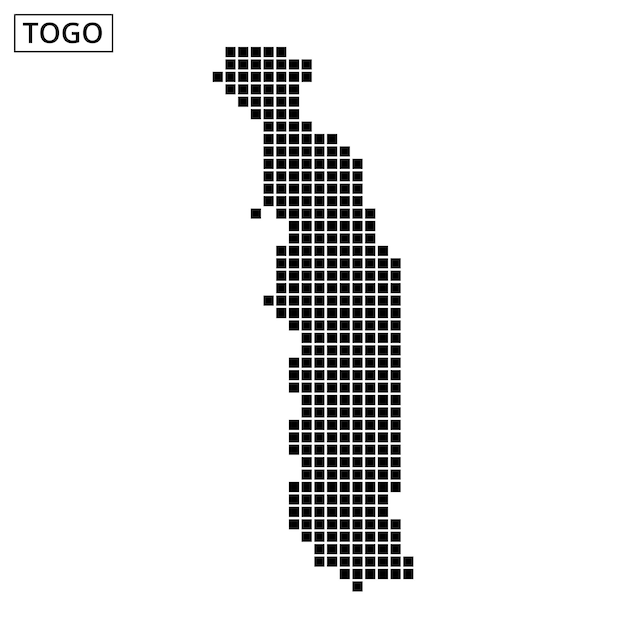 Togo esbozado en un patrón punteado que destaca su forma geográfica y sus fronteras