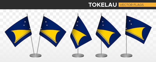 Tokelau escritorio banderas maqueta 3d vector ilustración mesa bandera de tokelau