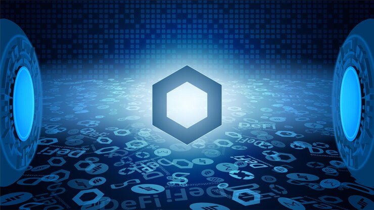 Vector token chainllink link símbolo del sistema defi brillando en los rayos de luz. icono del logotipo de criptomonedas. programas financieros descentralizados. eps10 vectorial.