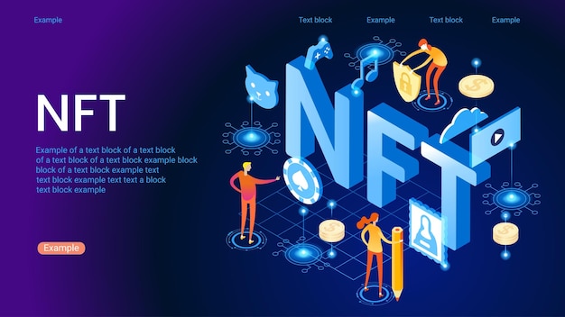 Token NFT en tecnología blockchain en criptoarte digital