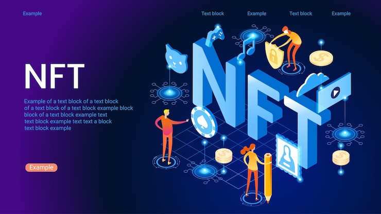 Vector token nft en tecnología blockchain en criptoarte digital