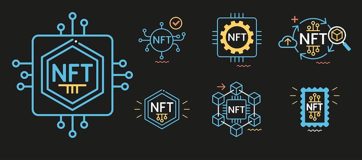 Vector token nft en tecnología blockchain en criptoarte digital