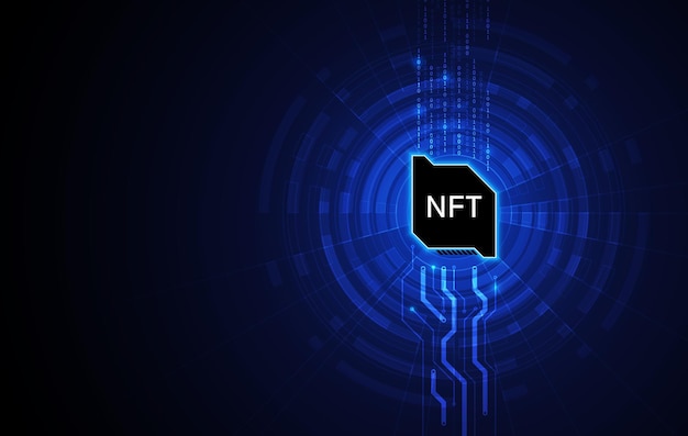 Token nft texto en el chip de la cpu con fondo de placa de circuito digital. el concepto de nft se vuelve más popular y conocido. producto de la tecnología de criptomonedas
