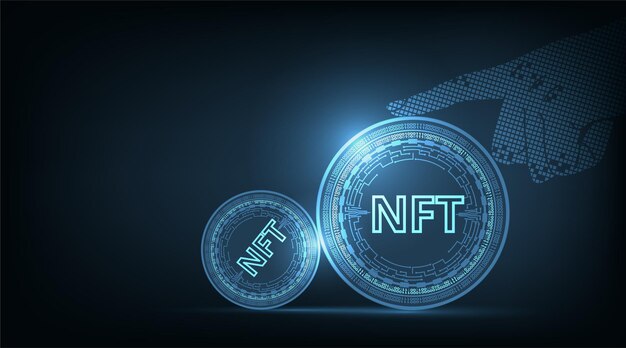 Token no fungible Diseño de moneda NFT coinNFT en estilo de placa de circuito Concepto de moneda criptográfica Ilustración vectorial