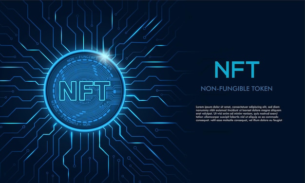 Token no fungible nft coinbluie fondo de tecnología abstracta