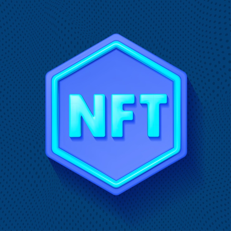 Vector token no fungible nft realista 3d nft icono símbolo diseño para banner folleto cartel sitio web calendario tarjeta plantilla vector ilustración aislada sobre fondo azul
