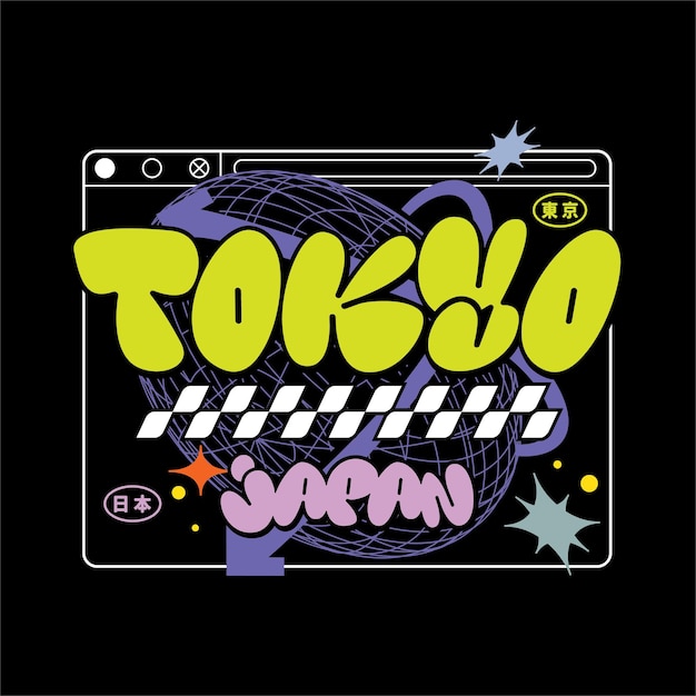 Tokio japón y2k streetwear estilo colorido eslogan tipografía vector diseño icono ilustración