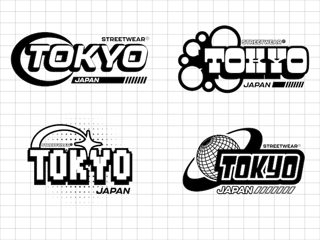 Tokio retro futurista para el diseño de camisetas símbolos geométricos gráficos abstractos y objetos en estilo y2k