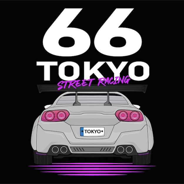 Vector tokio street racing car para diseño de camiseta