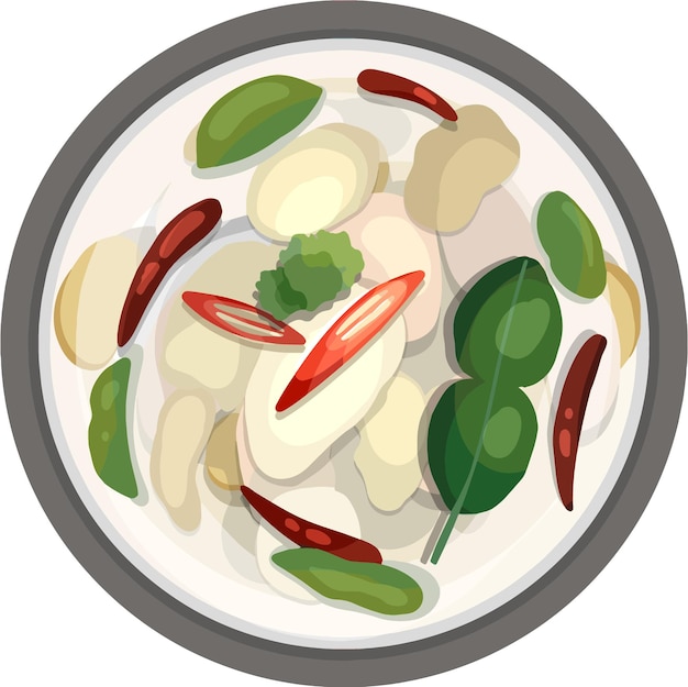 Vector tom kha gai ilustración de sopa de pollo con coco tailandés vista superior vector de ilustración de comida tailandesa