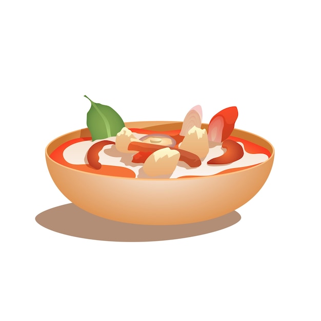 Tom yum, plato de cocina tailandesa, comida asiática, ilustración vectorial, aislado