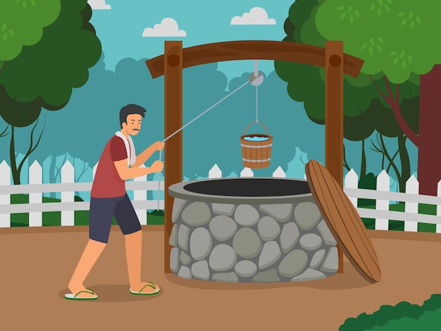 Toma agua del pozo.