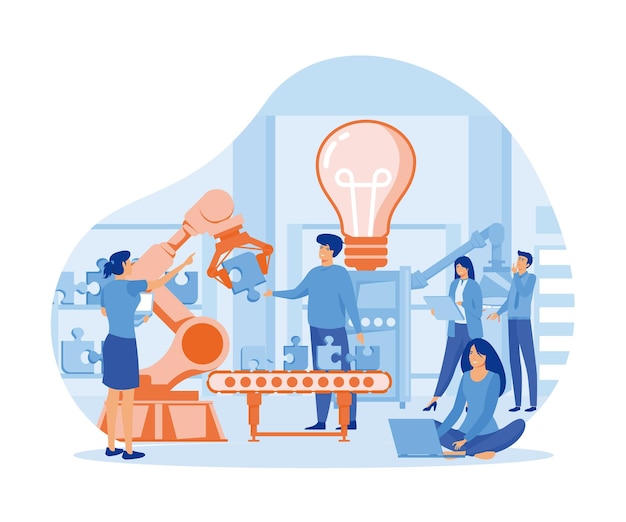 Toma de ideas concepto de negocio para el trabajo en equipo Encontrar nuevas soluciones generar y generar ideas vector plano ilustración moderna