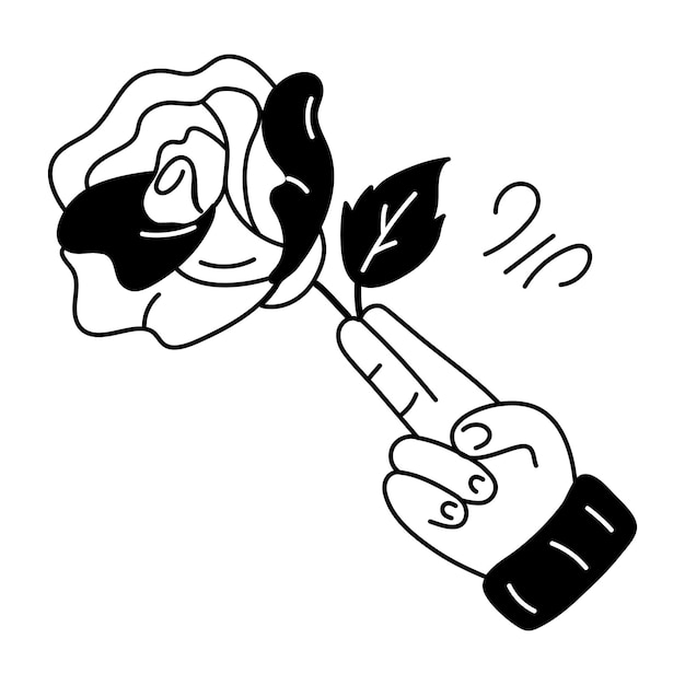 Toma esta mano con el icono de la flor de la rosa