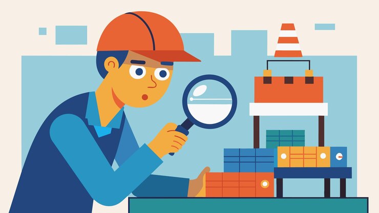 Vector una toma de zoomedin de un inspector de control de calidad inspeccionando meticulosamente un pequeño producto bajo un