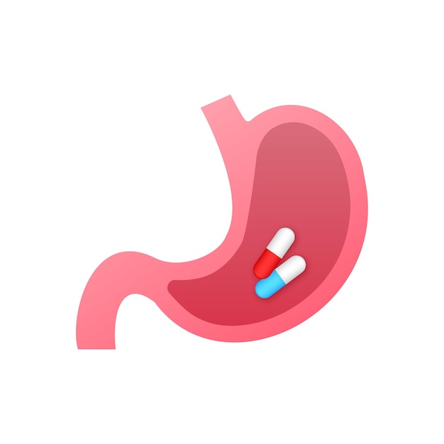 Tomando endoscopio de píldoras de estómago en el estómago a través del esófago ilustración de stock de vector