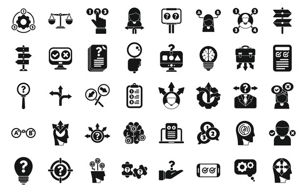 Tomar decisiones iconos conjunto de vector simple prueba de sesgo decidir identidad encontrar la oportunidad