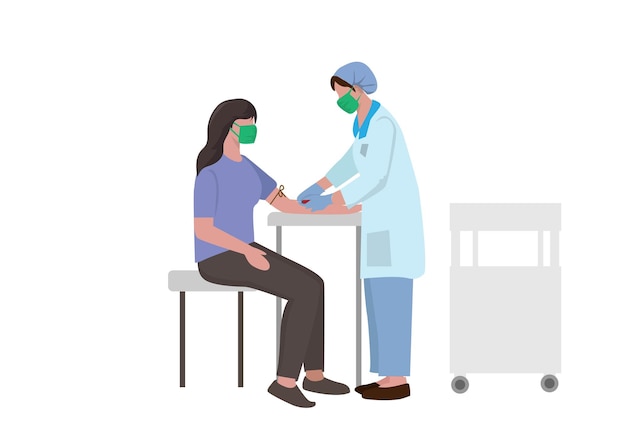 Tomar sangre para un examen médico Vector de ilustración de dibujos animados de estilo plano