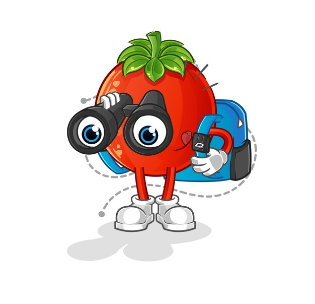 tomate con carácter de binoculares. vector de mascota de dibujos animados