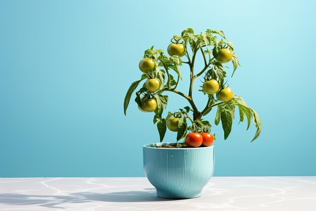 Vector tomate cereza fresco planta en crecimiento en un frasco