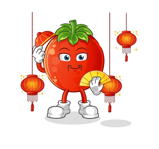 Tomate chino con vector de caracteres de ilustración de linternas