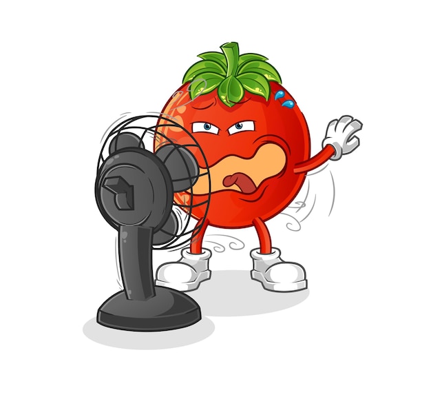 Tomate frente al vector de mascota de dibujos animados de personaje de ventilador