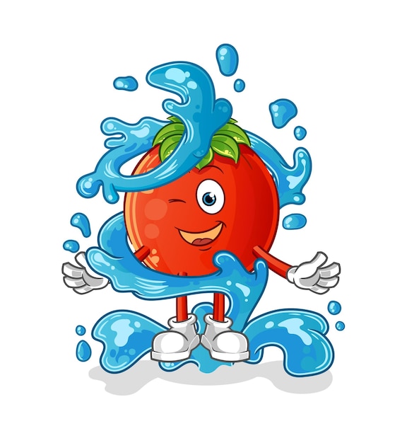 Tomate fresco con vector de dibujos animados de mascota de agua