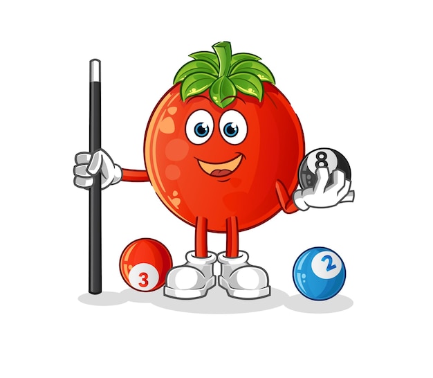 Tomate juega vector de mascota de dibujos animados de personaje de billar