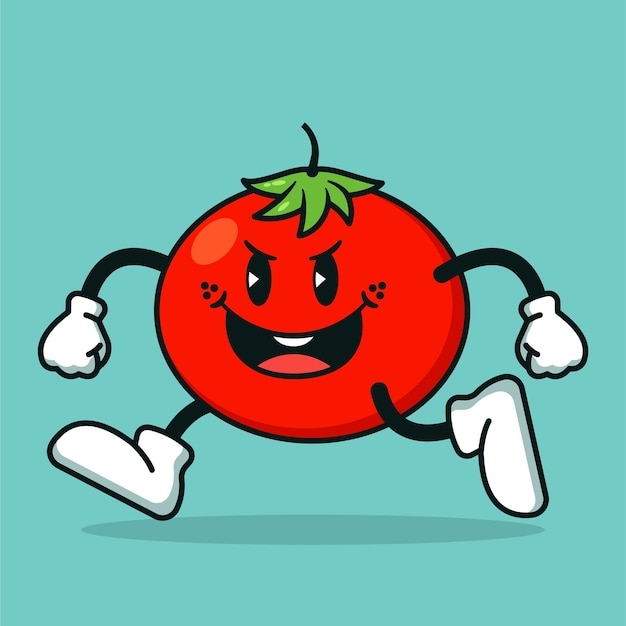 tomate, mano, dibujado, carácter, ilustración