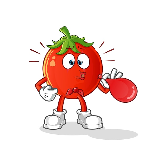 Tomate pantomima soplando globos personaje de dibujos animados