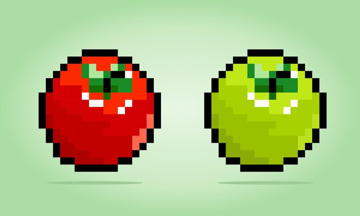 Vector tomate de píxel de 8 bits verduras en ilustraciones vectoriales para activos de juego y patrones de punto de cruz