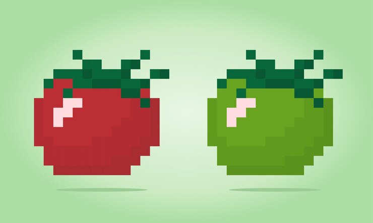 Vector tomate de píxel de 8 bits verduras en ilustraciones vectoriales para activos de juego y patrones de punto de cruz