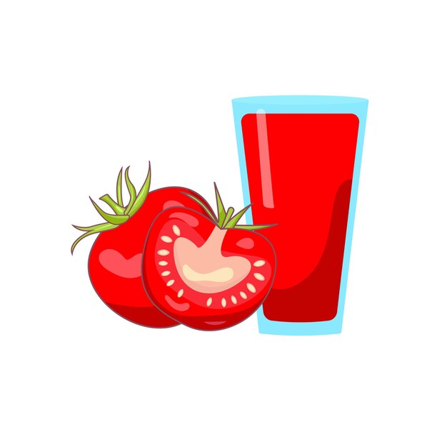 Un tomate en rodajas y uno entero junto al vaso