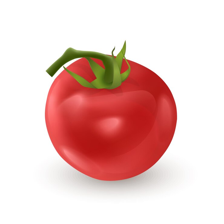 Vector tomate rojo fresco 3d aislado sobre fondo blanco ilustración vectorial en estilo realista icono de tomate