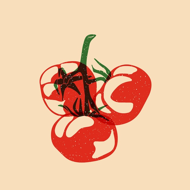 Tomate rojo jugoso ilustración vectorial con efecto de impresión riso