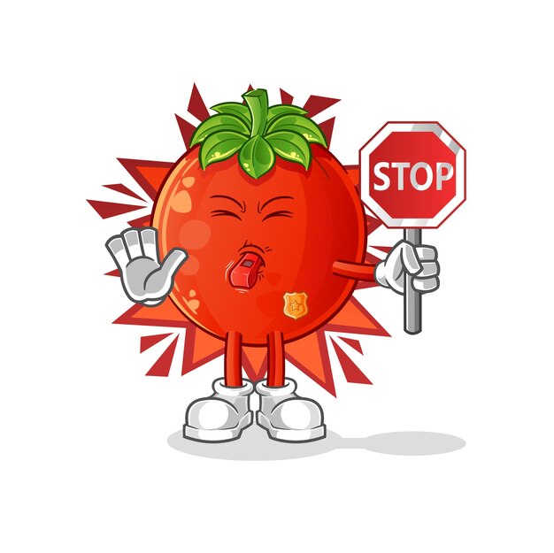 tomate con señal de stop. vector de mascota de dibujos animados