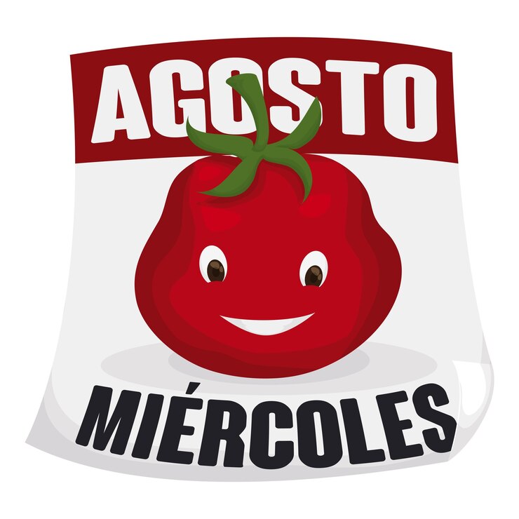Vector tomate sonriente sobre un calendario para el festival de la tomatina para celebrarlo el último miércoles de agosto