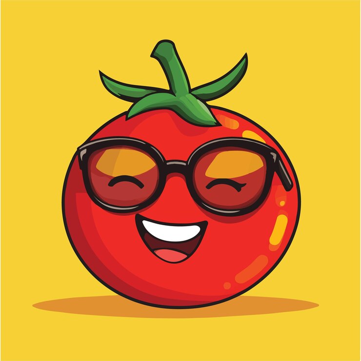 Vector tomate vectorial lúdico con gafas de sol y una ilustración vectorial de guiño