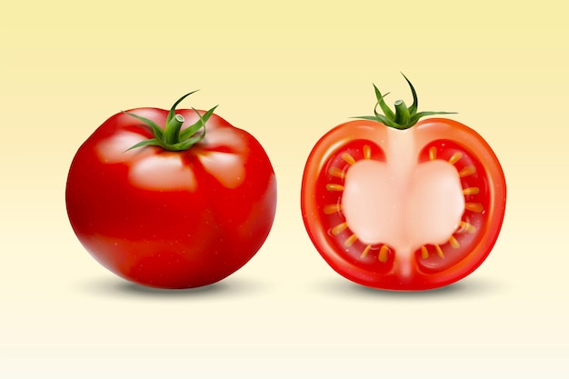 Tomates frescos en amarillo en 3d