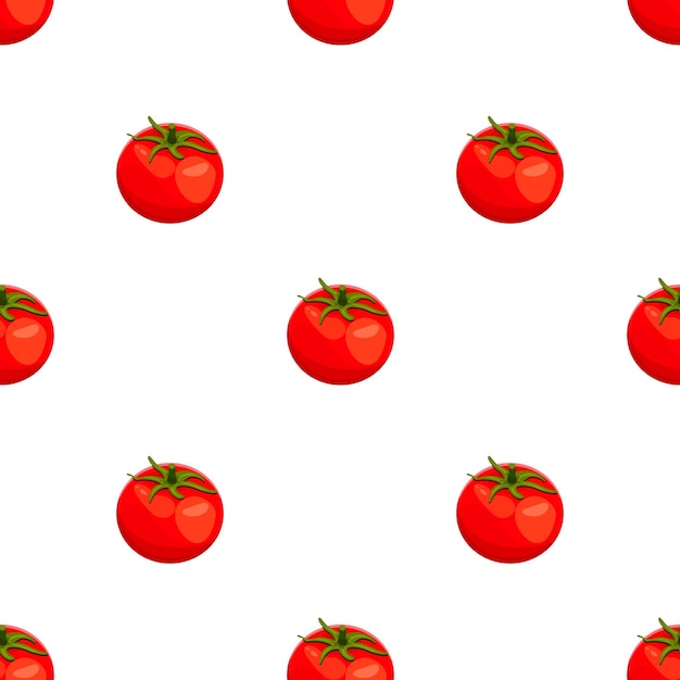 Tomates frescos, dibujos animados falt dibujados de patrones sin fisuras. Fondo colorido, vector de verduras. Ilustración colorida con comida. Fondo transparente de vector con tomates rojos. Ilustración vectorial