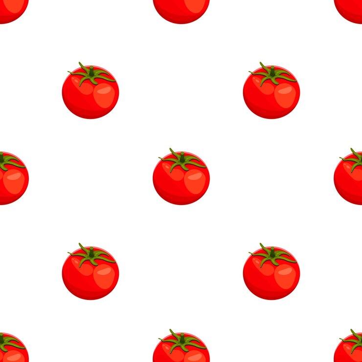 Vector tomates frescos, dibujos animados falt dibujados de patrones sin fisuras. fondo colorido, vector de verduras. ilustración colorida con comida. fondo transparente de vector con tomates rojos. ilustración vectorial