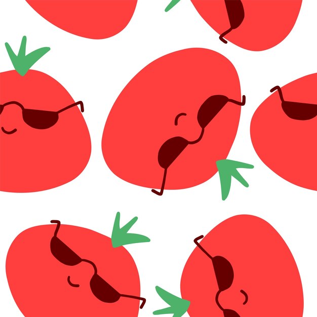 Tomates de patrones sin fisuras en estilo plano de dibujos animados