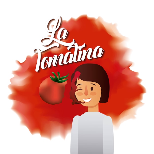 Vector la tomatina girl face smash tomate rojo fest