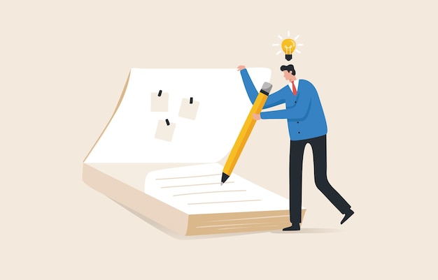Tome una nota o un diario Nuevas ideas o nueva creatividad Redacte un nuevo proyecto o plan de negocios